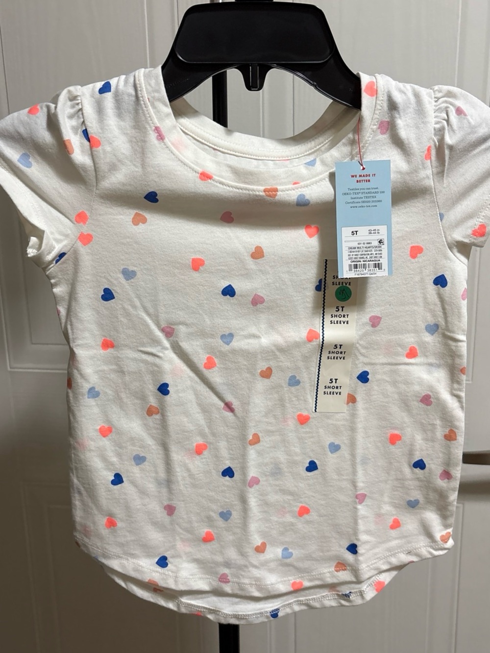 Cat & Jack White Short Sleeve Tee with Multicolor Heart Print